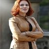 Womens Biker Brown Leather Scarlett Johansson Jacket