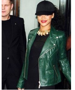 Womens Pop Star Rihanna Green Leather Jacket