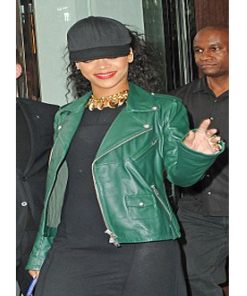 Womens Pop Star Rihanna Green Leather Jacket Shop now