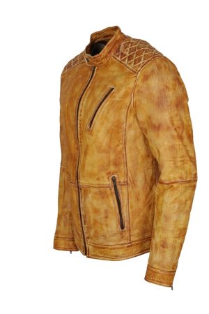 Yellow Waxed Designer Mens Leather Biker Jacket Free Shipping UK USA Australia Motorbike Vintage Leather Jacket