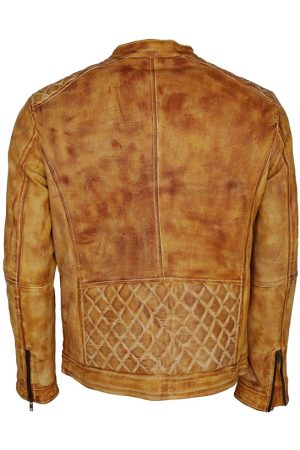 Yellow Waxed Designer Mens Leather Biker Jacket in Cheap price from theJacketMerchant