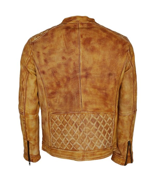 Yellow Waxed Designer Mens Leather Biker Jacket in Cheap price from theJacketMerchant