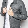 Biker Classic Retro Men Gray Leather Trucker Jacket
