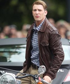 Chris Evans Captain America Brown Leather Jacket Free Shipping UK USA