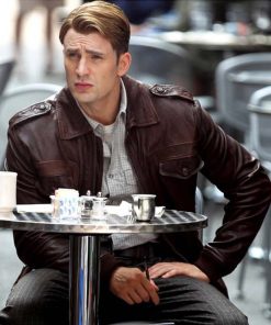 Chris Evans Captain America Brown Leather Jacket Winter Sale