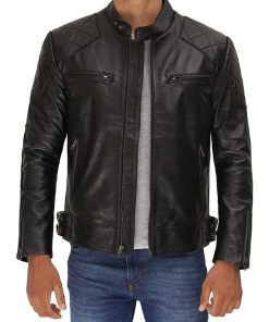 David Beckham Quilted Biker Men's Leather Jacket Celebrity Style