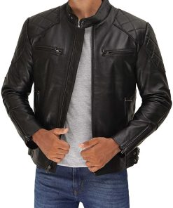 David Beckham Quilted Biker Men's Leather Jacket lederjacke herren