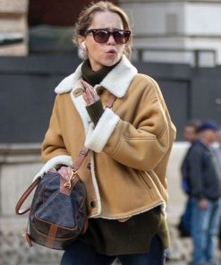 Emilia Clarke Brown Suede Leather Shearling Jacket