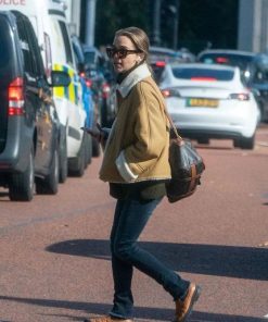 Emilia Clarke Brown Suede Leather Shearling Jacket Buy now