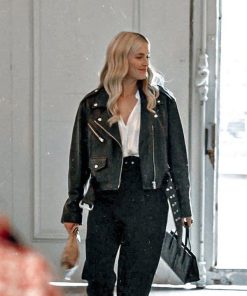 Emily In Paris Camille Razat Biker Leather Jacket
