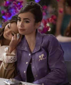 Emily in Paris Lilly Collins Purple Leather Jacket