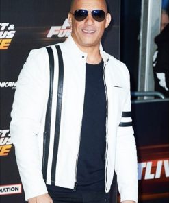 Fast And Furious Live Vin Diesel White Leather Jacket Free Shipping UK USA Canada