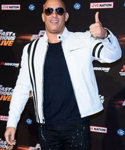 Fast And Furious Live Vin Diesel White Leather Jacket Hot Sale