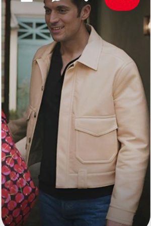 Gabriel Emily In Paris Beige Leather Jacket Free Shipping UK USA Canada