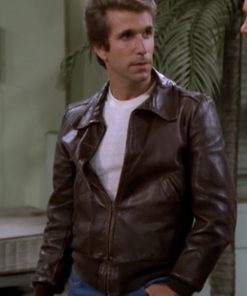 Happy Days Fonzie Vintage Brown Leather Jacket Free Shipping USA UK Canada