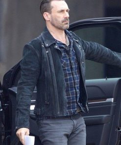 Jon Hamm Baby Driver Black Leather Jacket Free Shipping UK USA Canada