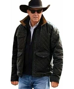 Kevin Costner Yellowstone Black Quilted Cotton Jacket Free Shipping USA UK Canada