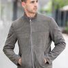 Men's Gray Classic Retro Motorbiker Leather Suede Jacket
