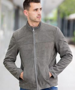 Men's Gray Classic Retro Motorbiker Leather Suede Jacket
