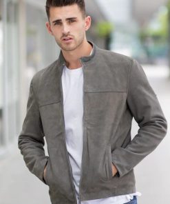 Men's Gray Classic Retro Motorbiker Leather Suede Jacket Christmas Sale