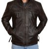 Mens Quilted Biker Brown Distressed Leather Jacket