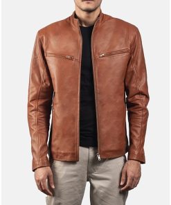 Men's Vintage Biker Classic Tan Leather Jacket Gifts For Him