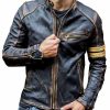 Retro Vintage Motorcycle Distressed Black Leather Jacket