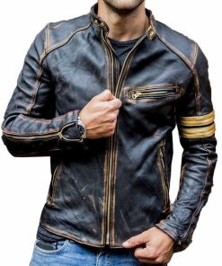 Retro Vintage Motorcycle Distressed Black Leather Jacket