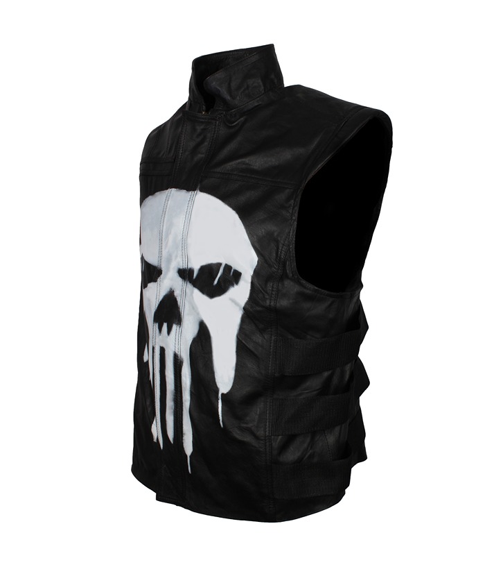 Thomas Jane Punisher Tactical Black Leather Vest Cosplay Costume