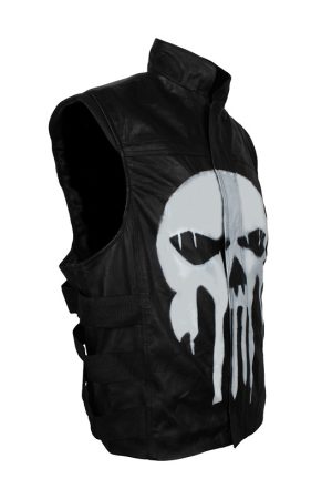 Thomas Jane Punisher Tactical Black Leather Vest Easter Sale
