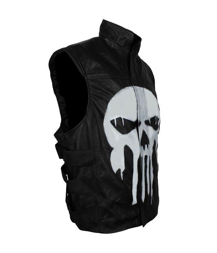 Thomas Jane Punisher Tactical Black Leather Vest Easter Sale