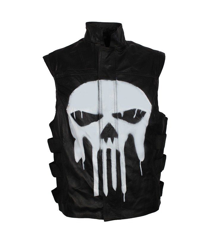 Thomas Jane Punisher Tactical Black Leather Vest Halloween Sale