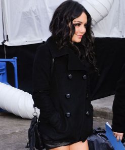 Vanessa Hudgens Fashion Black Wool Pea Coat Free Shipping USA UK Europe