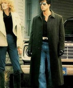 Cobra 1986 Sylvester Stallone Black Wool Coat Celebrity Style Sale