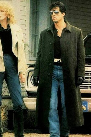 Cobra 1986 Sylvester Stallone Black Wool Coat Celebrity Style Sale