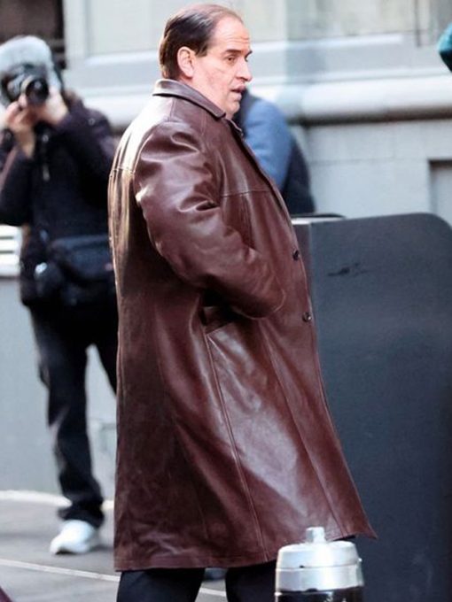 Colin Farrell The Penguin Series Brown Leather Coat - The Jacket Merchant