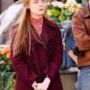 Elle Fanning A Complete Unknown Maroon Wool Peacoat