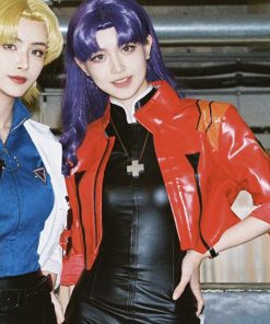 Misato Katsuragi Red Leather Cropped Jacket Buy now