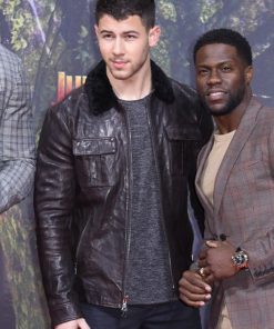 Nick Jonas Jumanji Black Leather Jacket Free Shipping UK USA Canada