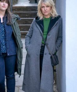 Shetland Tv series Julie Graham Gray Wool Coat Free Shipping UK USA Canada