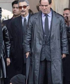 The Penguin 2024 Colin Farrell Black Leather Trench Coat Celebrity Sale