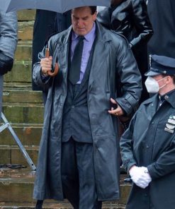 The Penguin 2024 Colin Farrell Black Leather Trench Coat on Sale