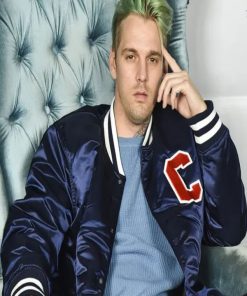 Aaron Carter Blue Satin Bomber Jacket Christmas Sale
