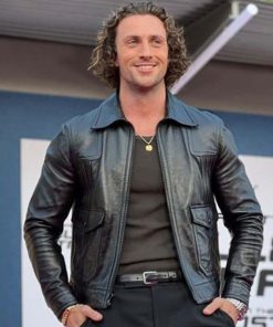 Aaron Taylor Bullet Train Black Leather Jacket