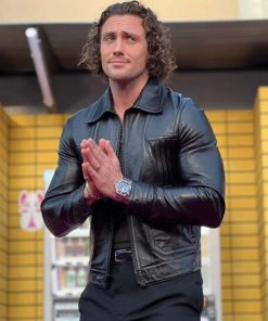 Aaron Taylor Bullet Train Black Leather Jacket Christmas Sale