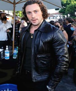 Aaron Taylor Bullet Train Black Leather Jacket New Year Sale