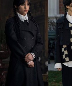 Jenna Ortega Black Trench Wednesday Wool Coat
