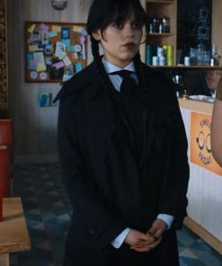 Jenna Ortega Black Trench Wednesday Wool Coat Free Shipping UK USA Europe