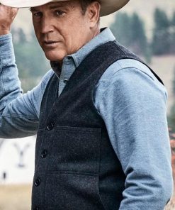 John Dutton Yellowstone Gray Kevin Costner Wool Vest Black Friday Sale