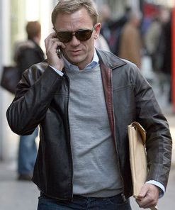 Layer Cake Daniel Craig Black Leather Jacket Free Shipping UK USA Canada